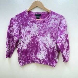 Avant Toi Silk Knit Top XS Pink Tie Die White 3/4 Sleeve Summer Casual Cute